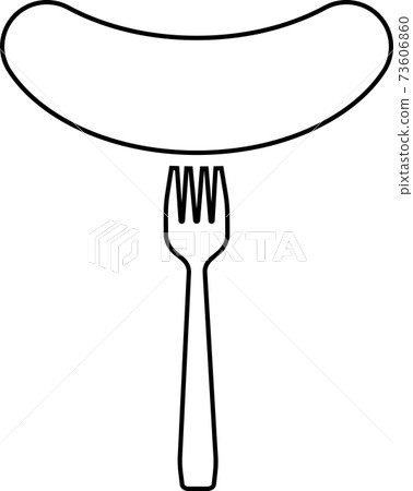 Sausage on a fork contour. Vector black and white illustration. Sausage on a fork contour. Vector black and white illustration. 73606860