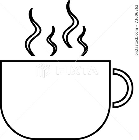 Hot coffee cup contour isolated on white background. Vector black and white illustration. 73606862