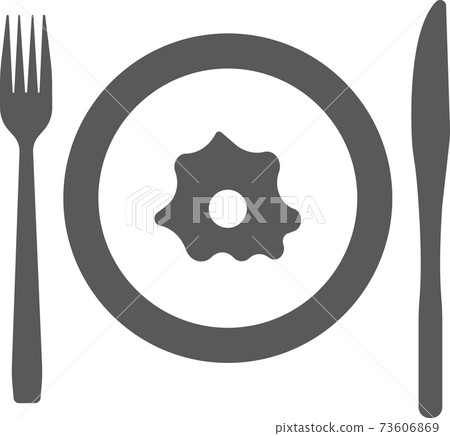 Scrambled eggs and fork on a white background. 73606869
