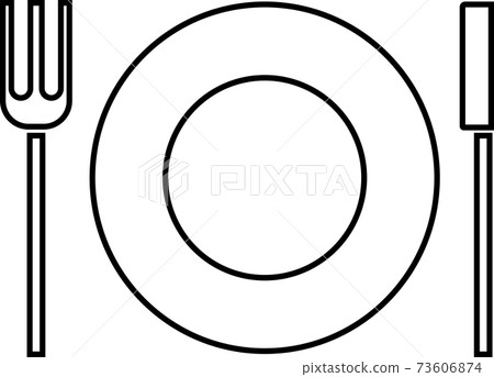Plate fork and knife contour isolated on white background. 73606874