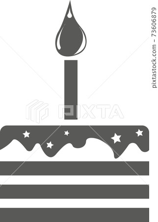 Cake with a candle on a white plate. Vector black and white illustration. Cake with a candle on a white plate. Vector black and white illustration. 73606879