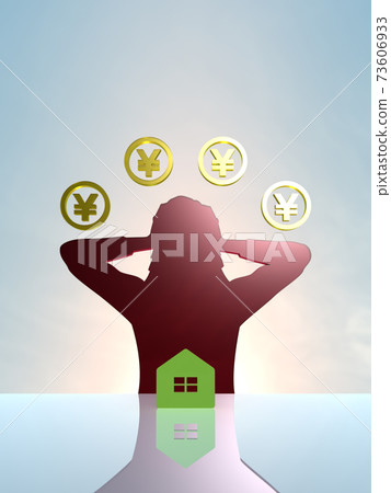 Silhouette of a woman who is having trouble with her own home and is worried about money 73606933