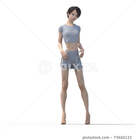 Slender room wear woman perming3DCG illustration material Slender room wear woman perming3DCG illustration material 73608132
