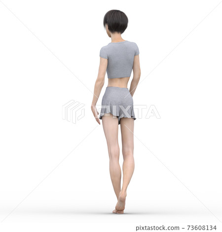 苗條的房間穿女人perming3DCG插圖素材 73608134