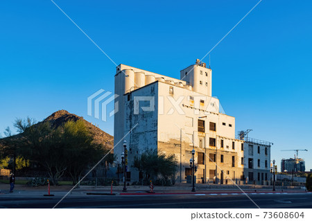Sunset view of the Hayden Flour Mill and A Mountain 73608604