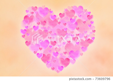 情人節圖像水彩材料大,中,小紅色和粉紅色心形的心水平背景為橙色其他顏色可用 情人節圖像水彩材料大,中,小紅色和粉紅色心形的心水平背景為橙色其他顏色可用 73609796