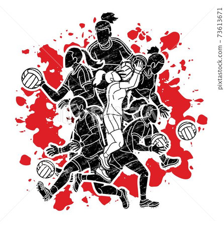 Group of Gaelic Football Women Players Action Cartoon Graphic Vector 73613671
