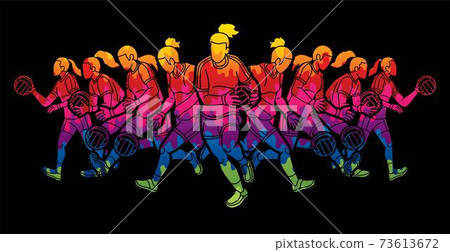 Group of Gaelic Football Women Players Action Cartoon Graphic Vector Group of Gaelic Football Women Players Action Cartoon Graphic Vector 73613672