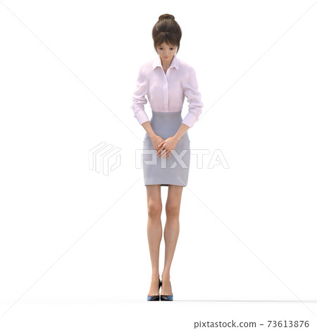 女人鞠躬燙髮3DCG插圖素材 73613876