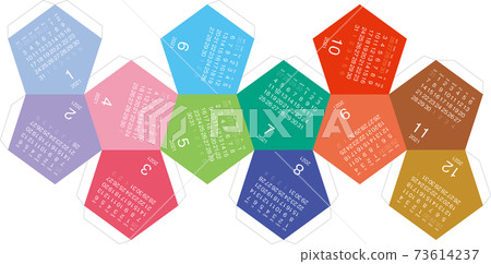 Desktop calendar of regular dodecahedron Paper craft development 73614237