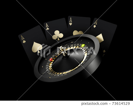 3d Rendering of Casino Roulette Wheel with pokers cards. clipping path included 3d Rendering of Casino Roulette Wheel with pokers cards. clipping path included 73614529