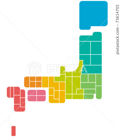 Deformed Japanese map, color-coded by area, no prefecture name Deformed Japanese map, color-coded by area, no prefecture name 73614705