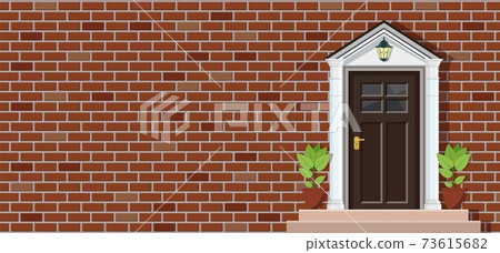 Wooden door of house front view 73615682