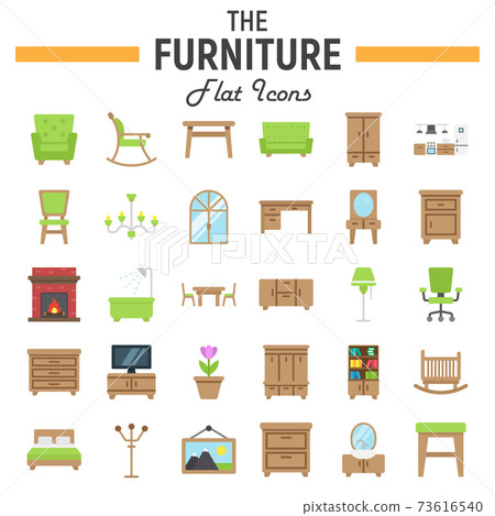 Furniture flat icon set, interior sign collection Furniture flat icon set, interior sign collection 73616540