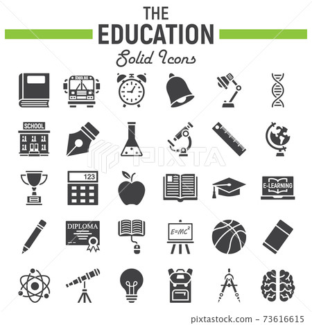 Education solid icon set, school sign collection - Stock Illustration ...