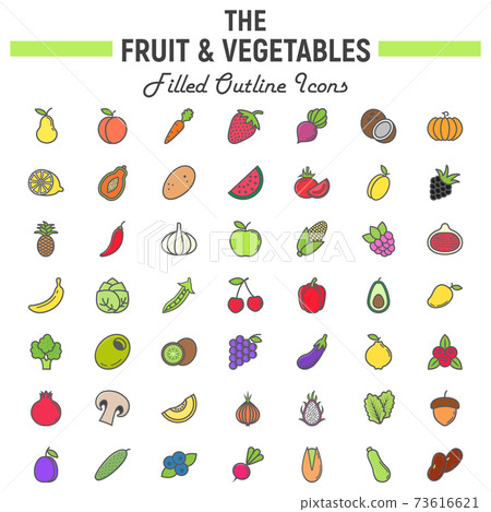 Fruit and Vegetables filled outline icon set 73616621