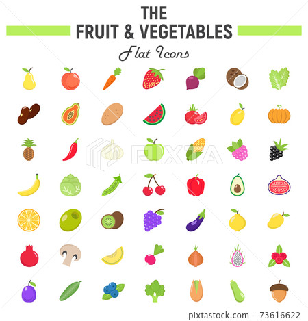 Fruit and Vegetables flat icon set, food symbols 73616622