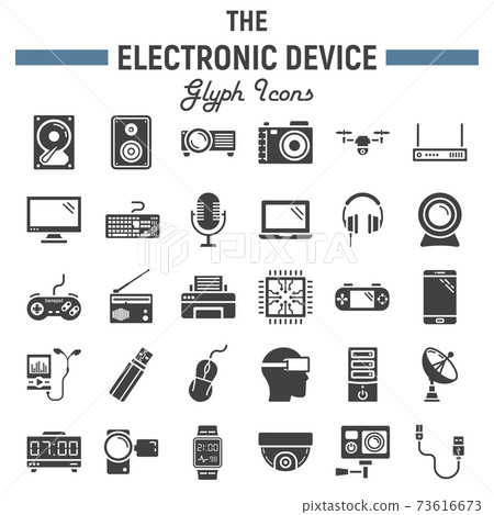 Electronic device solid icon set, technology 73616673