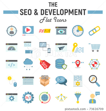 SEO and development flat icon set, business signs SEO and development flat icon set, business signs 73616709