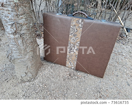 Leather bag embroidered next to a tree 73616735