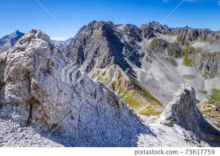 Mountain landscape and Mone Pass in Pralognan la Vanoise, French alps Mountain landscape and Mone Pass in Pralognan la Vanoise, French alps 73617759