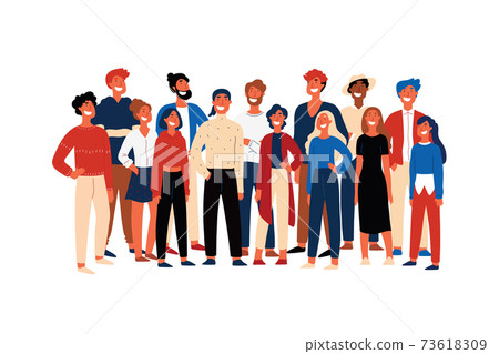 Confident people, student society members, cheerful volunteers standing together, smiling young men Confident people, student society members, cheerful volunteers standing together, smiling young men 73618309