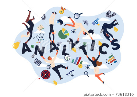 Analytics experts, economists, analysts making KPI presentations, representing information in charts, diagrams banner 73618310