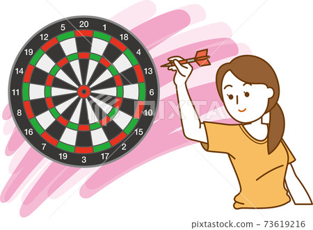 Image illustration of a woman aiming at the target of darts Image illustration of a woman aiming at the target of darts 73619216