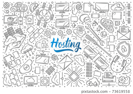 Hand drawn hosting set doodle vector background 73619558