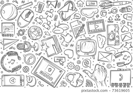 Hand drawn social media set doodle vector background Hand drawn social media set doodle vector background 73619605