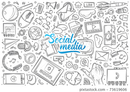Hand drawn social media set doodle vector background 73619606