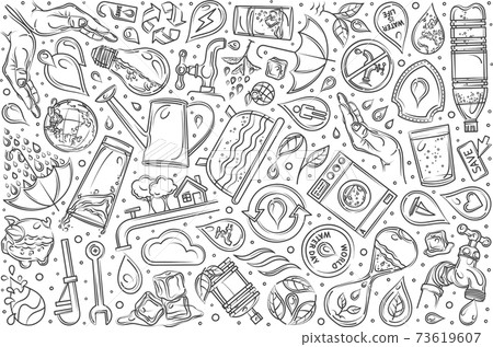 Hand drawn saving water set doodle vector background Hand drawn saving water set doodle vector background 73619607