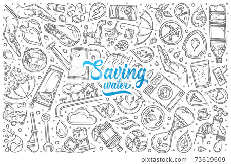 Hand drawn saving water set doodle vector background Hand drawn saving water set doodle vector background 73619609