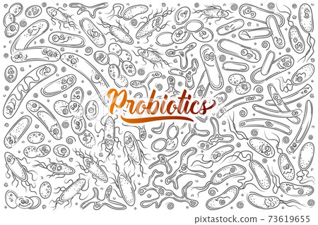 Hand drawn probiotics, useful bacterias. 73619655