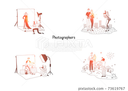 Photographers - photographers making photoes of people in studio and on street vector concept set 73619767
