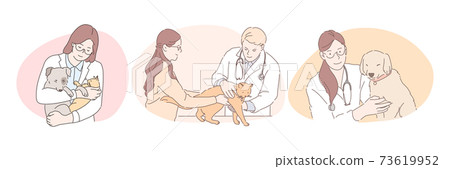 Professional veterinarian with pets during work concept Professional veterinarian with pets during work concept 73619952