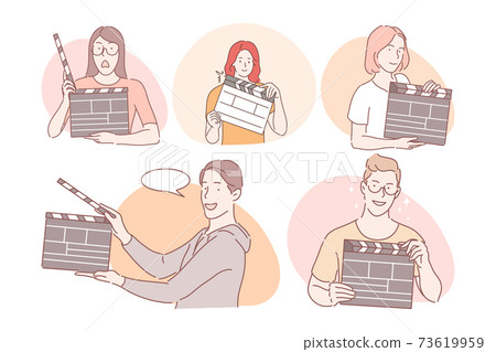 Filmmaking workers with clapperboard concept 73619959