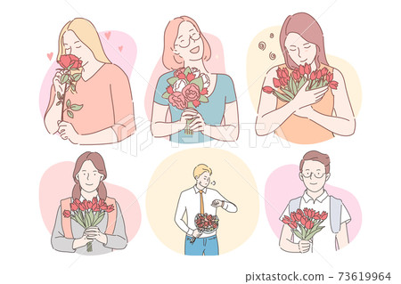 Flower bouquets as presents for women concept 73619964