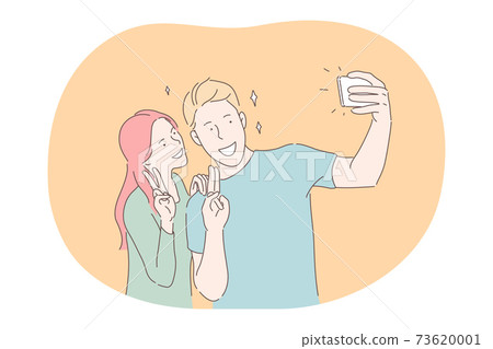 Selfie, making photo on smartphone, blogging, sharing online concept 73620001