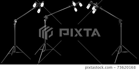 Lightbulbs in lamp holder on boom with stand isolated on black background 73620168