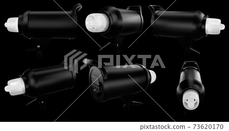 Photography high speed studio flash lamp isolated on black background. 73620170