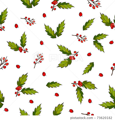 Seamless christmas pattern with holly berry 73620182