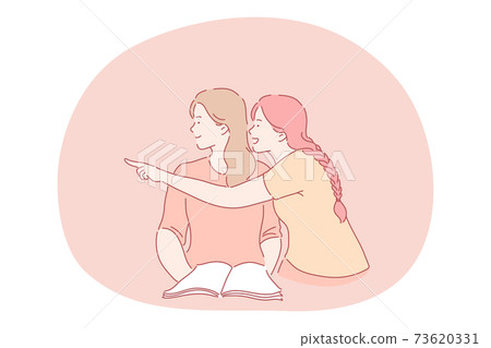 Pointing, gesture, discussing, friendship, students concept 73620331