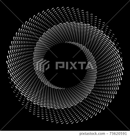 white halftone spiral circle with waves in sea style over black background 73620591