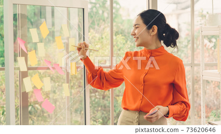 Business people work on project planning board 73620646