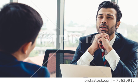 Job seeker in job interview meeting with manager Job seeker in job interview meeting with manager 73620913
