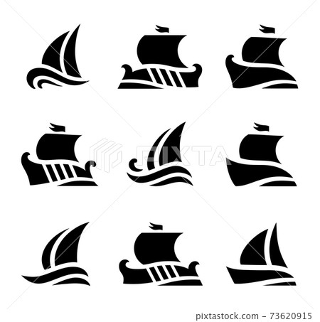 set icons of historic sailboats in sea set icons of historic sailboats in sea 73620915