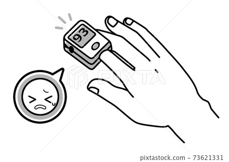 Pulse oximeter, caution required, illustration, black and white 73621331