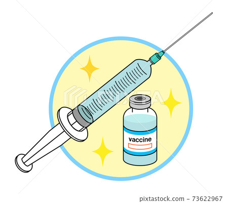 Illustration of vaccine and syringe [with main line] 73622967