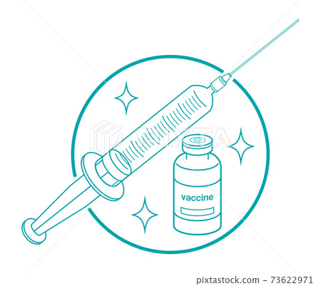 Line art illustration of vaccine and syringe [turquoise] 73622971